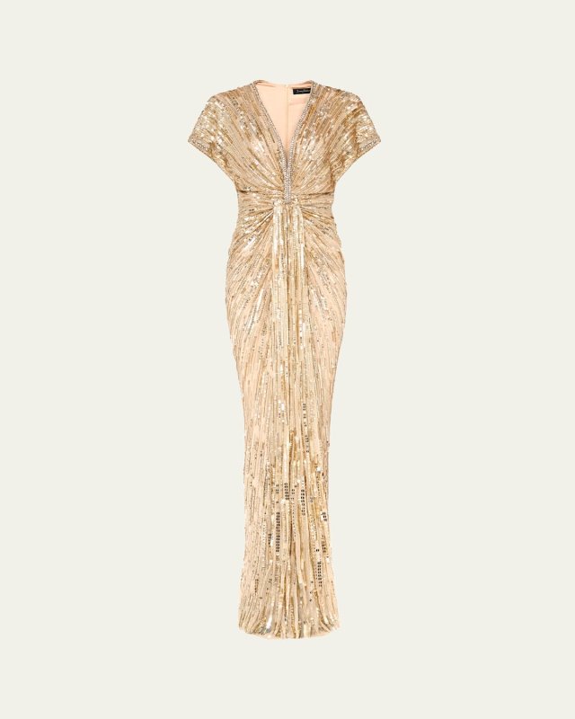 Zola Sequined Crystal-Trim Tulle Gown